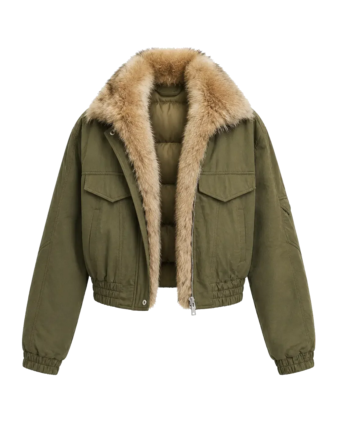 Firelady Serene Heat Island military green fur collar pilot jacket product cutout
