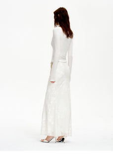 "Seville" bias - cut fishtail midi skirt in burnt pattern material