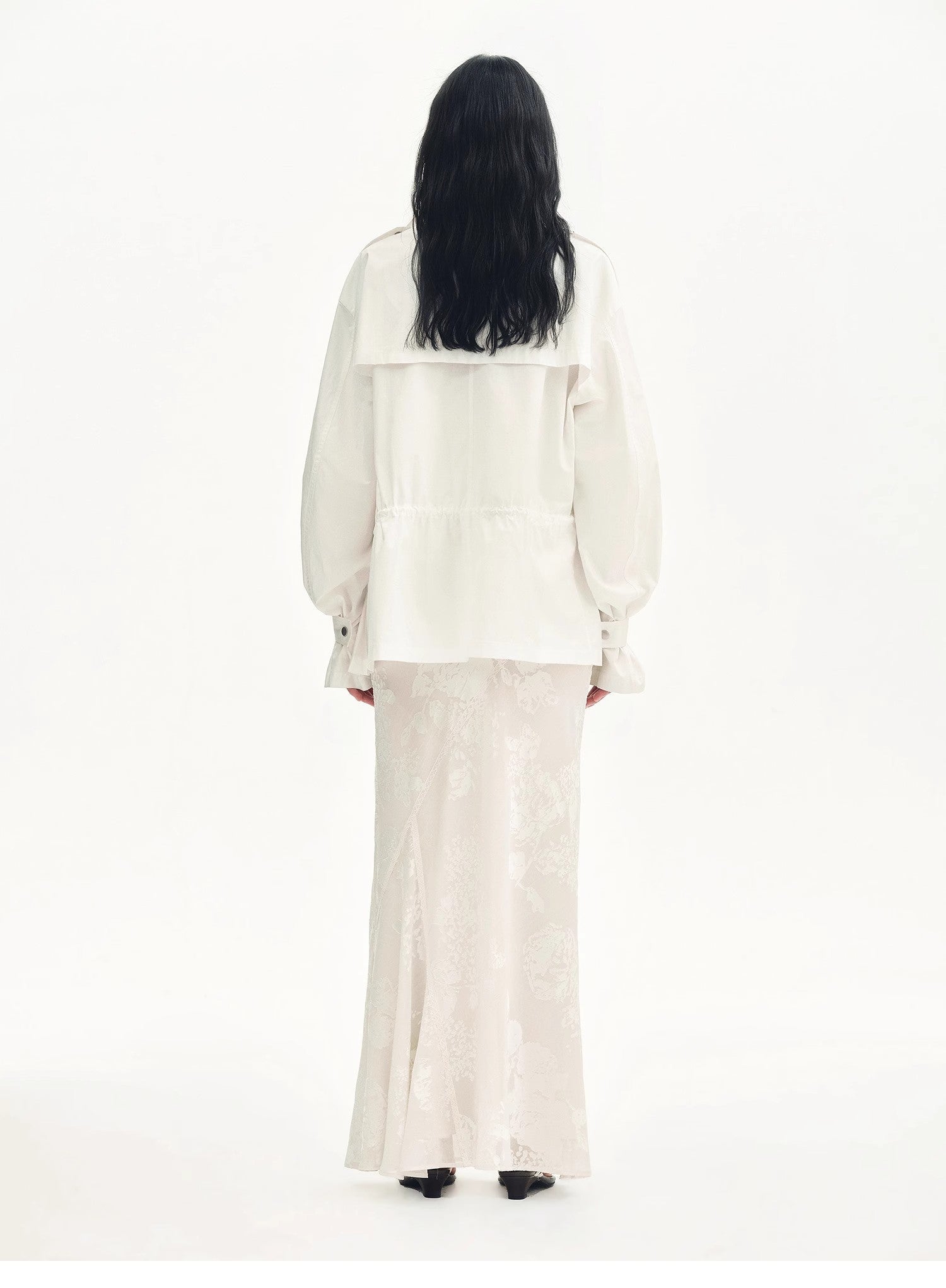 "Seville" bias - cut fishtail midi skirt in burnt pattern material - variant_title
