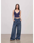 "Silent Deep Sea"Washed Vintage Blue Straight - leg Workwear Jeans for Women, Loose Wide - leg High - waisted Pants - variant_title