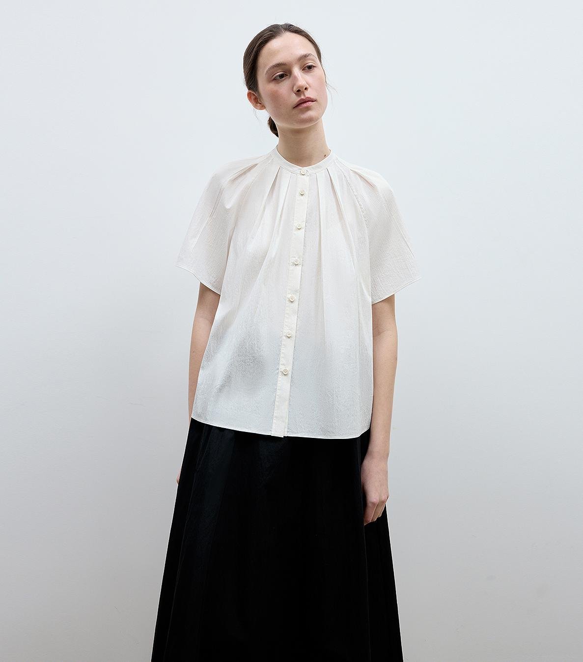 "Silent Island" Stand - up collar pleated short - sleeved shirt women's casual top - variant_title