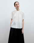 "Silent Island" Stand - up collar pleated short - sleeved shirt women's casual top - variant_title