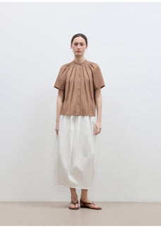 "Silent Island" Stand - up collar pleated short - sleeved shirt women's casual top - variant_title