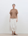 "Silent Island" Stand - up collar pleated short - sleeved shirt women's casual top - variant_title