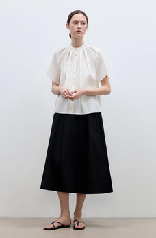 "Silent Island" Stand - up collar pleated short - sleeved shirt women's casual top - variant_title