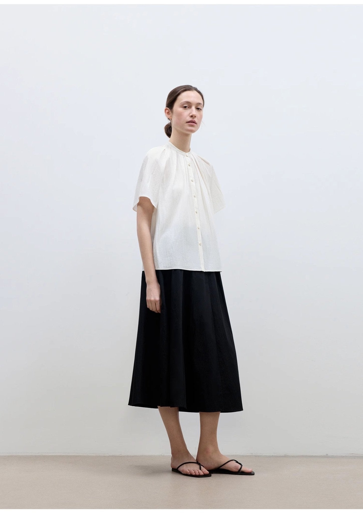 "Silent Island" Stand - up collar pleated short - sleeved shirt women's casual top - variant_title