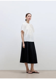 "Silent Island" Stand - up collar pleated short - sleeved shirt women's casual top - variant_title