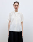 "Silent Island" Stand - up collar pleated short - sleeved shirt women's casual top - variant_title