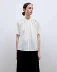 "Silent Island" Stand - up collar pleated short - sleeved shirt women's casual top - variant_title