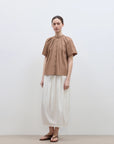 "Silent Island" Stand - up collar pleated short - sleeved shirt women's casual top - variant_title