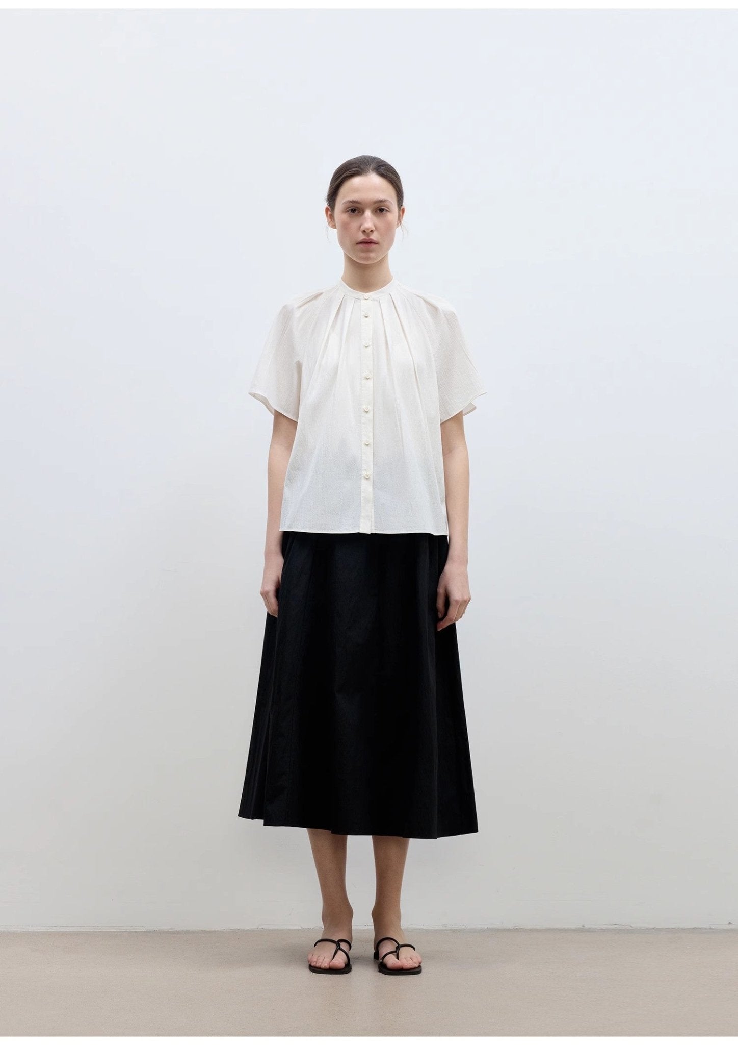 "Silent Island" Stand - up collar pleated short - sleeved shirt women's casual top - variant_title