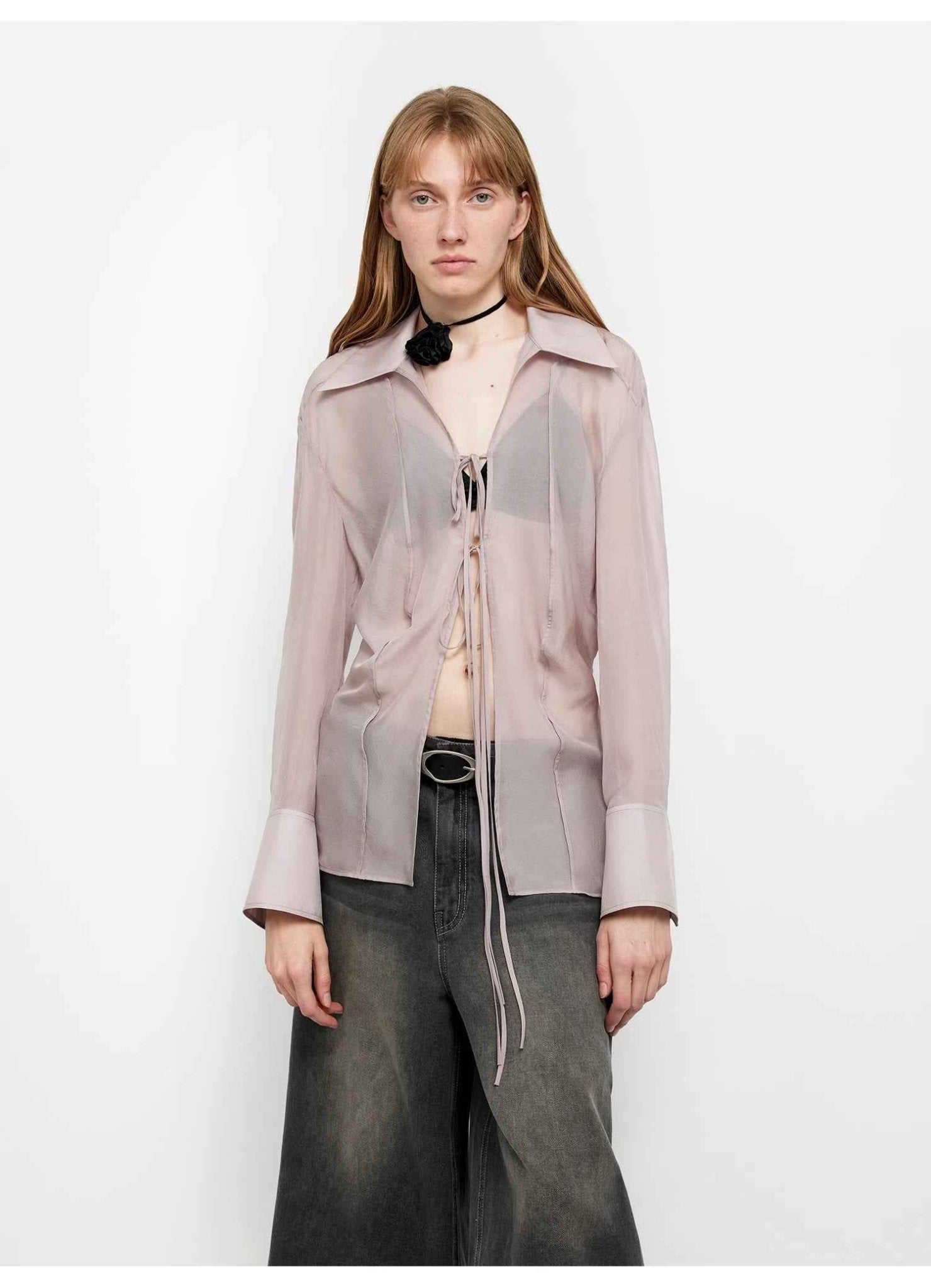 Silk Chiffon Light and Hazy Feeling Cool Drape Lace - up Sun Protection Shirt Summer "Hazy Moonlight" - variant_title