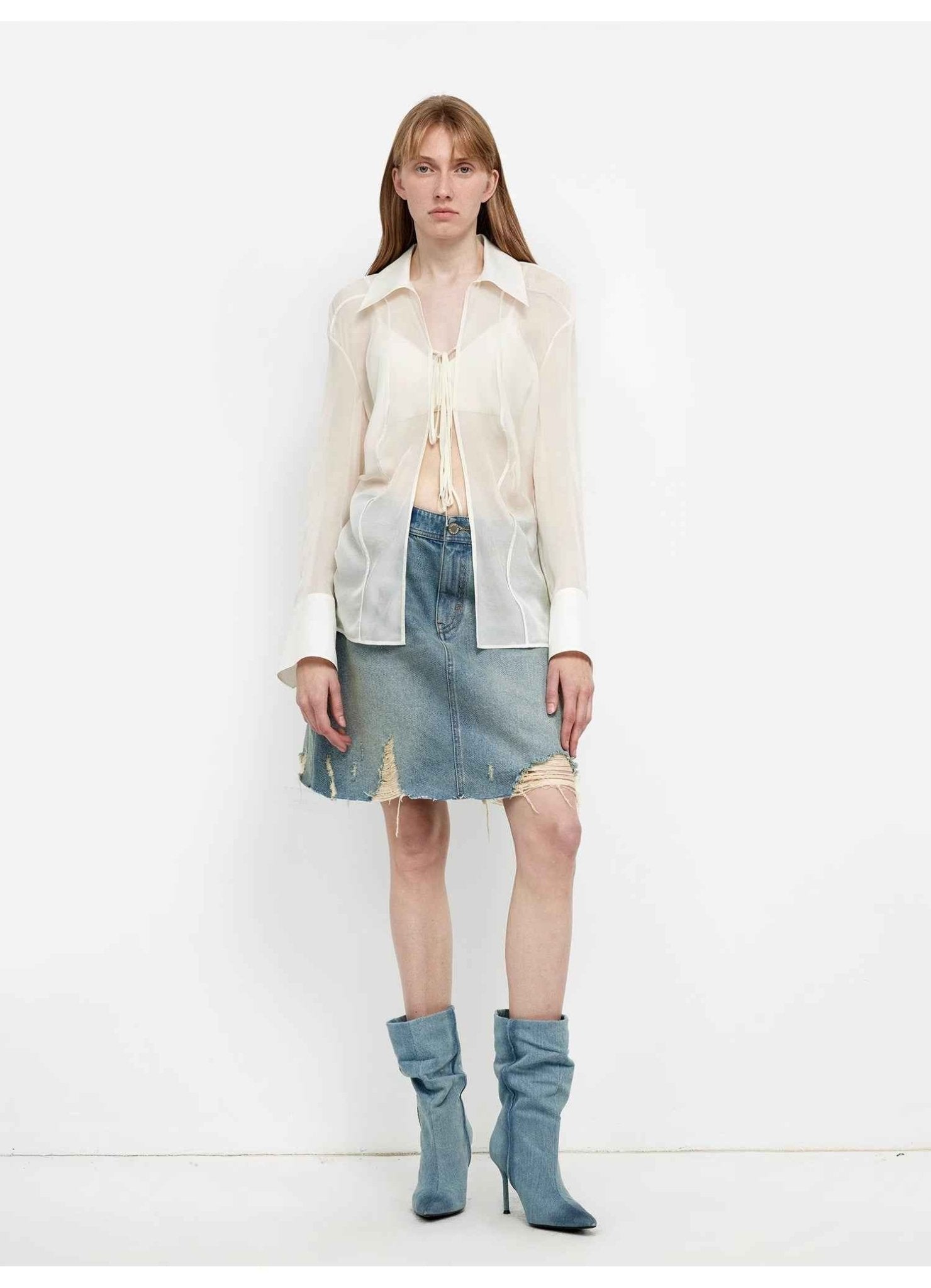 Silk Chiffon Light and Hazy Feeling Cool Drape Lace - up Sun Protection Shirt Summer "Hazy Moonlight" - variant_title