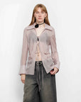 Silk Chiffon Light and Hazy Feeling Cool Drape Lace - up Sun Protection Shirt Summer "Hazy Moonlight" - variant_title