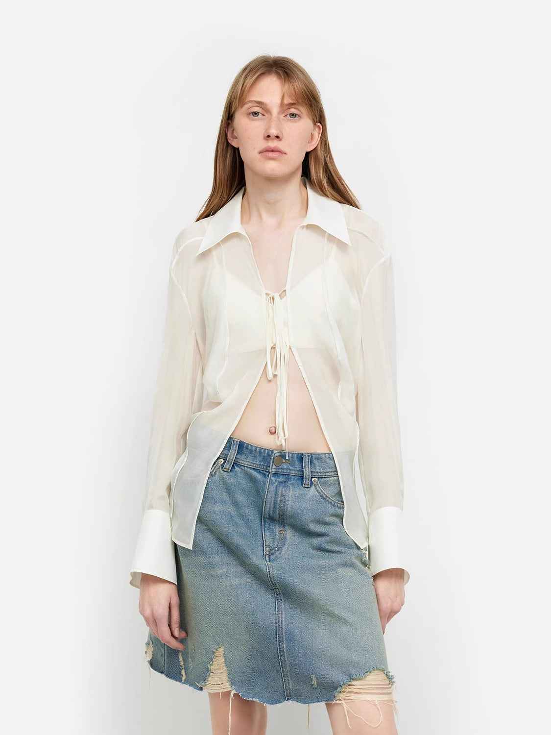 Silk Chiffon Light and Hazy Feeling Cool Drape Lace - up Sun Protection Shirt Summer "Hazy Moonlight" - variant_title