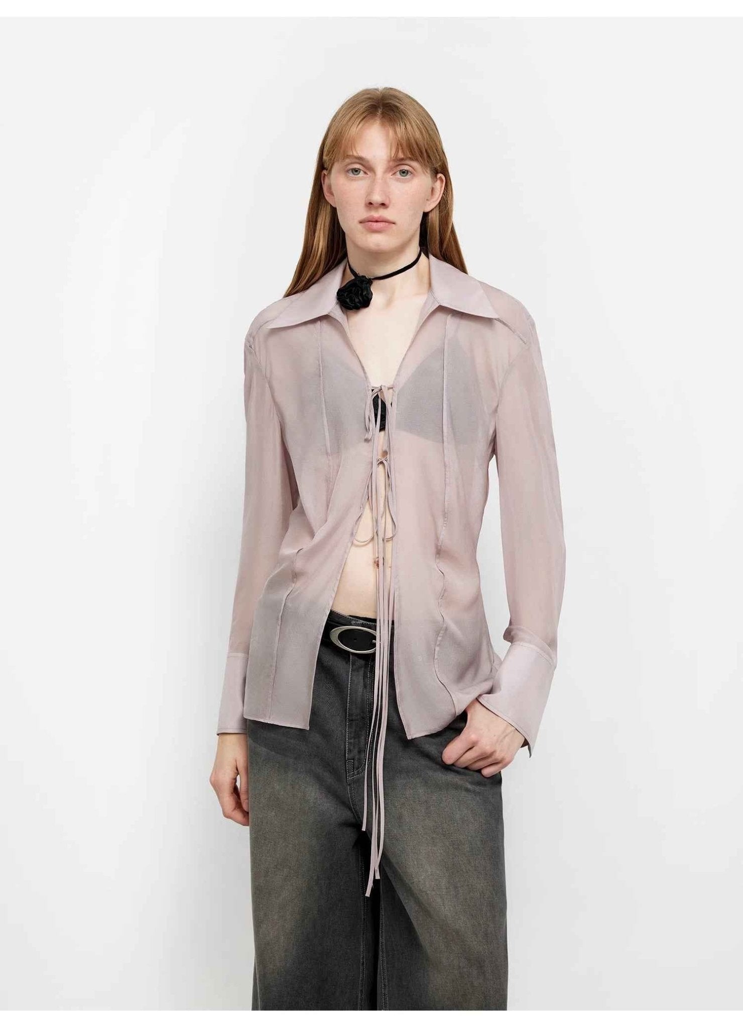 Silk Chiffon Light and Hazy Feeling Cool Drape Lace - up Sun Protection Shirt Summer "Hazy Moonlight" - variant_title