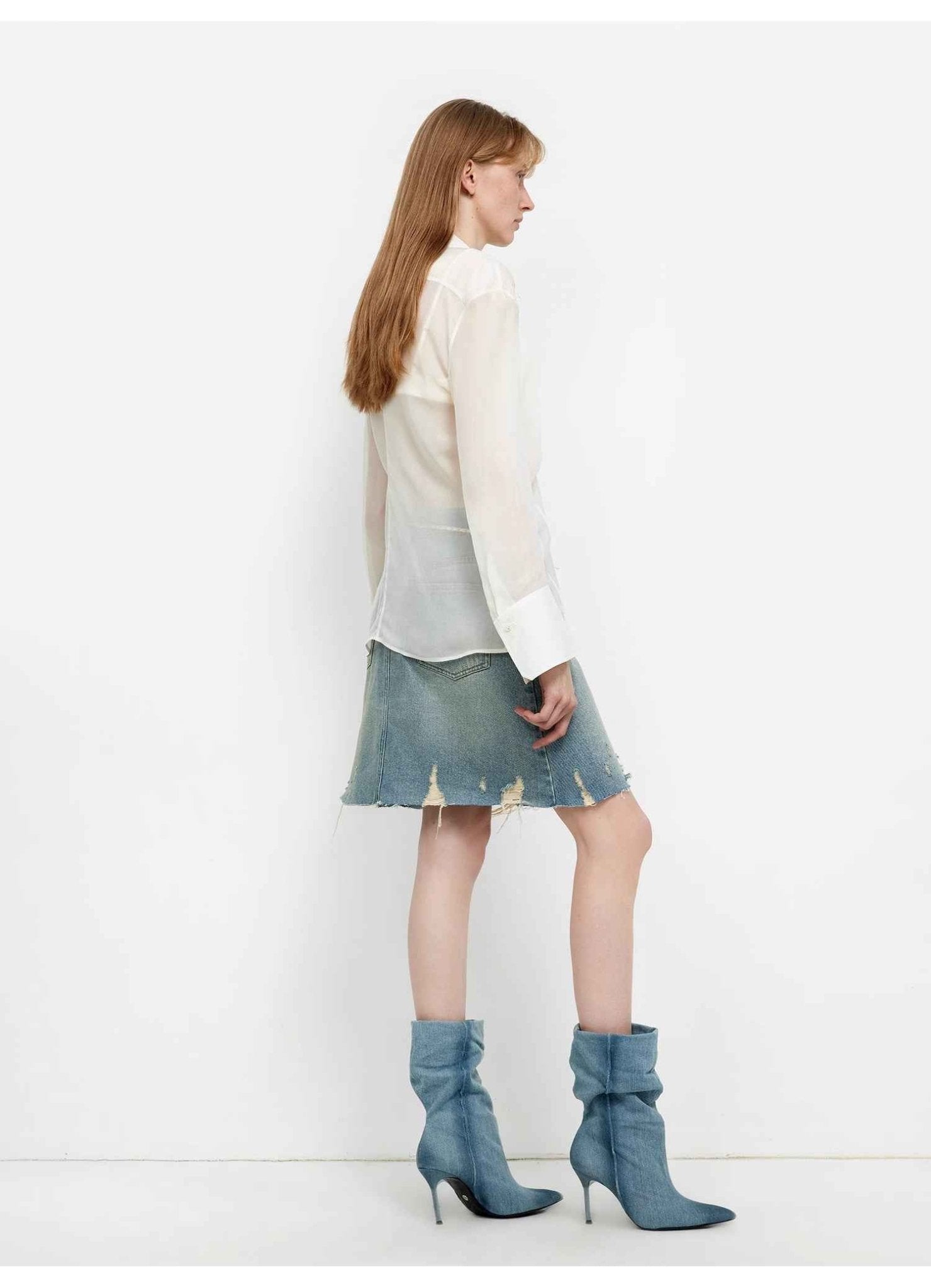 Silk Chiffon Light and Hazy Feeling Cool Drape Lace - up Sun Protection Shirt Summer "Hazy Moonlight" - variant_title