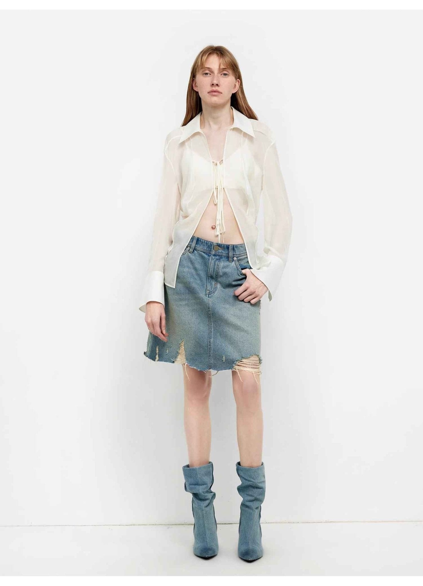Silk Chiffon Light and Hazy Feeling Cool Drape Lace - up Sun Protection Shirt Summer "Hazy Moonlight" - variant_title