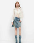 Silk Chiffon Light and Hazy Feeling Cool Drape Lace - up Sun Protection Shirt Summer "Hazy Moonlight" - variant_title