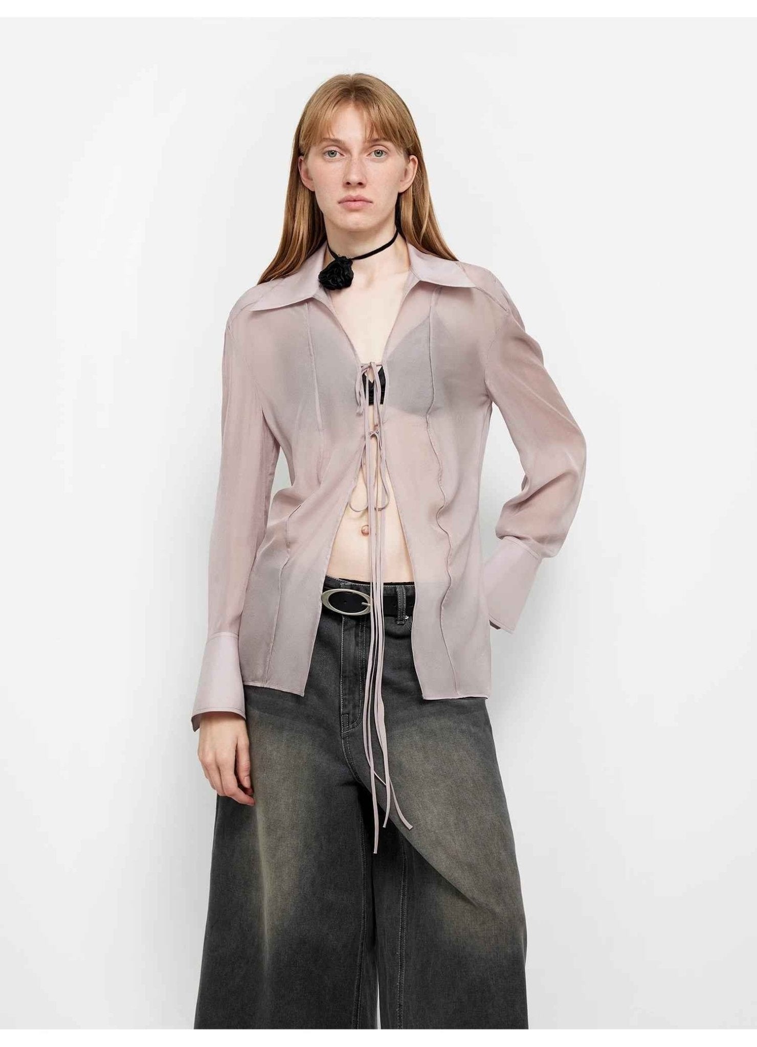 Silk Chiffon Light and Hazy Feeling Cool Drape Lace - up Sun Protection Shirt Summer "Hazy Moonlight" - variant_title