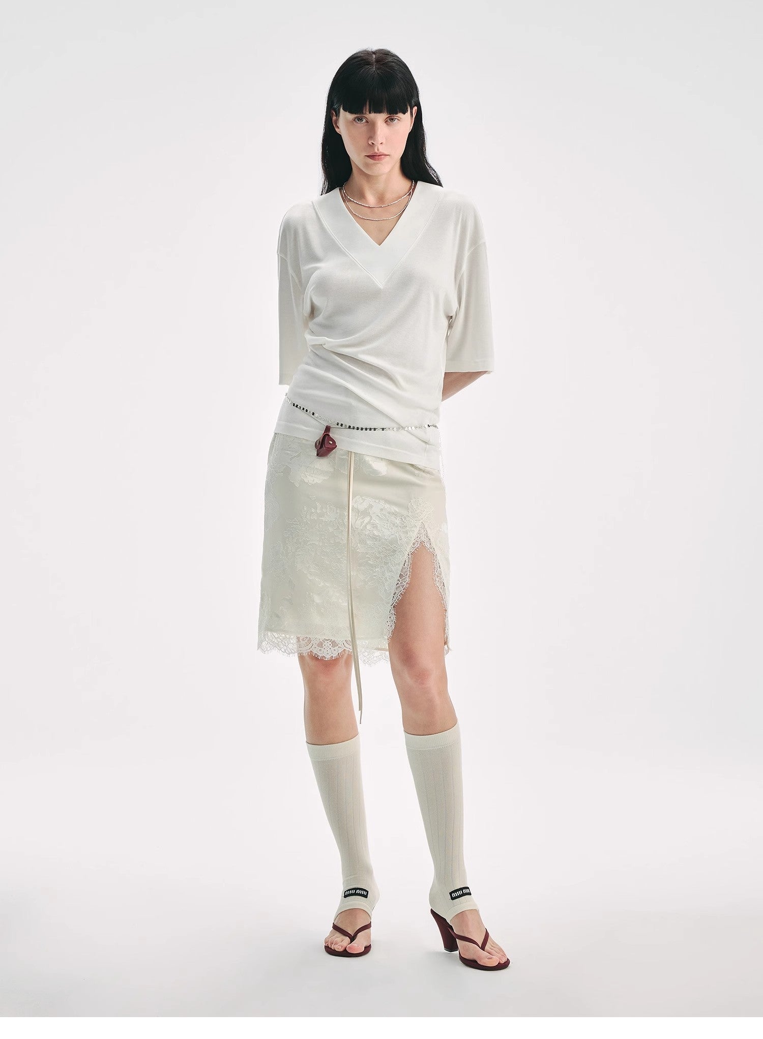 Silk Tencel blended pleated V - neck loose dropped shoulder T-shirt"Inspiration Bag" - variant_title