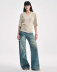 Silk Tencel blended pleated V - neck loose dropped shoulder T-shirt"Inspiration Bag" - variant_title
