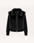 Silky Cocoa black shearling coat with detachable sleeves, front product view