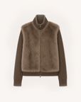 Silky Cocoa cocoa brown shearling coat with detachable sleeves, front product view