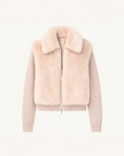 Silky Cocoa dusty pink shearling coat with detachable sleeves, front product view