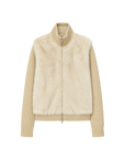 Silky Cocoa wheat field shearling coat with detachable sleeves, front product view