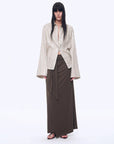 Silver Stripe Trumpet Sleeve Linen Cropped Shirt"Anonymous Letter" - variant_title