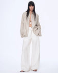 Silver Stripe Trumpet Sleeve Linen Cropped Shirt"Anonymous Letter" - variant_title