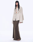 Silver Stripe Trumpet Sleeve Linen Cropped Shirt"Anonymous Letter" - variant_title
