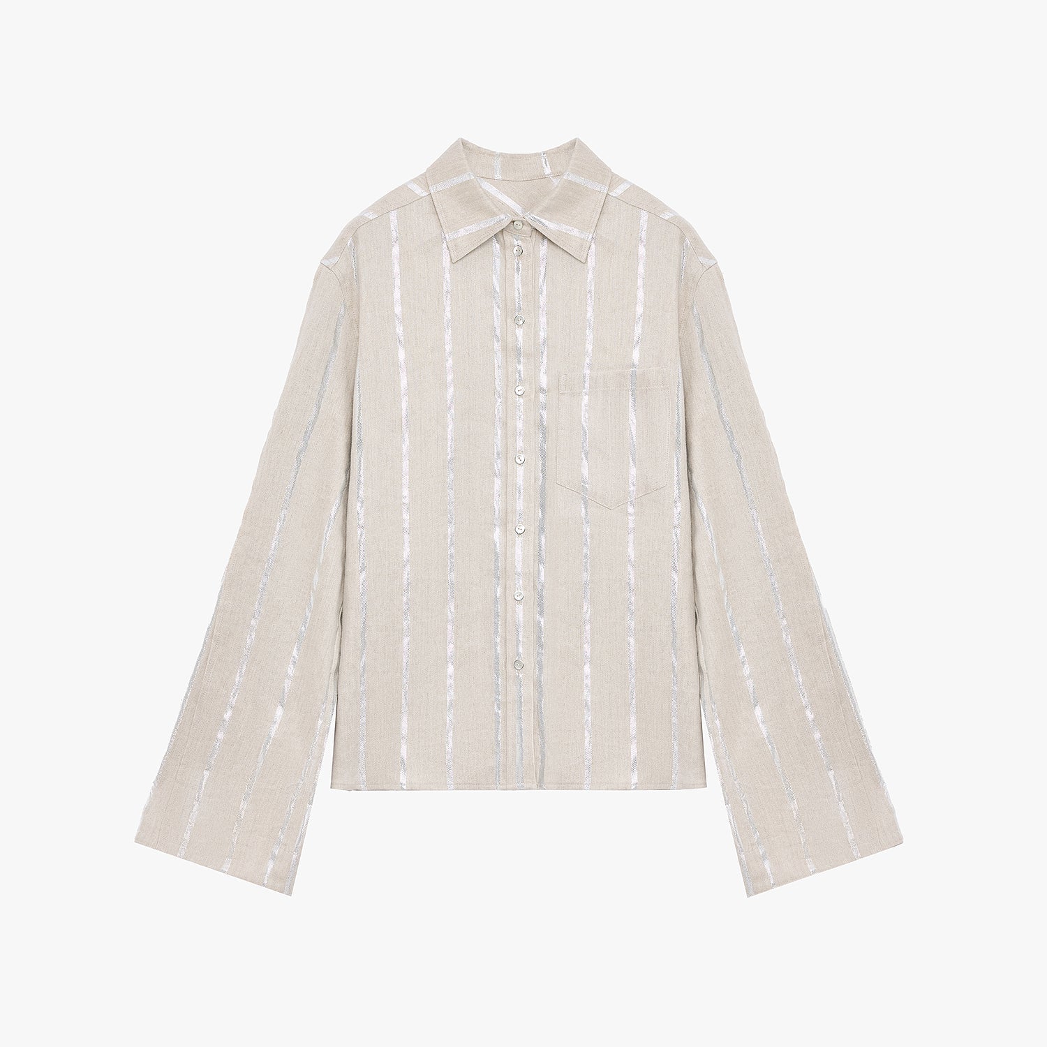 Silver Stripe Trumpet Sleeve Linen Cropped Shirt"Anonymous Letter" - variant_title