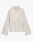 Silver Stripe Trumpet Sleeve Linen Cropped Shirt"Anonymous Letter" - variant_title