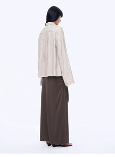 Silver Stripe Trumpet Sleeve Linen Cropped Shirt"Anonymous Letter" - variant_title
