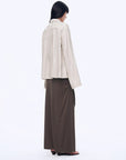 Silver Stripe Trumpet Sleeve Linen Cropped Shirt"Anonymous Letter" - variant_title