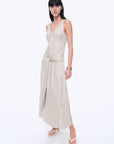 Silver Striped Linen V - Neck Drape Dress"Milan Holiday" - variant_title