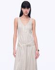 Silver Striped Linen V - Neck Drape Dress"Milan Holiday" - variant_title