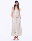Silver Striped Linen V - Neck Drape Dress"Milan Holiday" - variant_title