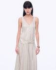 Silver Striped Linen V - Neck Drape Dress"Milan Holiday" - variant_title