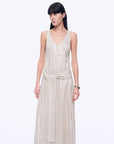 Silver Striped Linen V - Neck Drape Dress"Milan Holiday" - variant_title