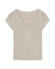 Flower Ash merino wool Tencel deep V-neck zipper short sleeve top product cutout