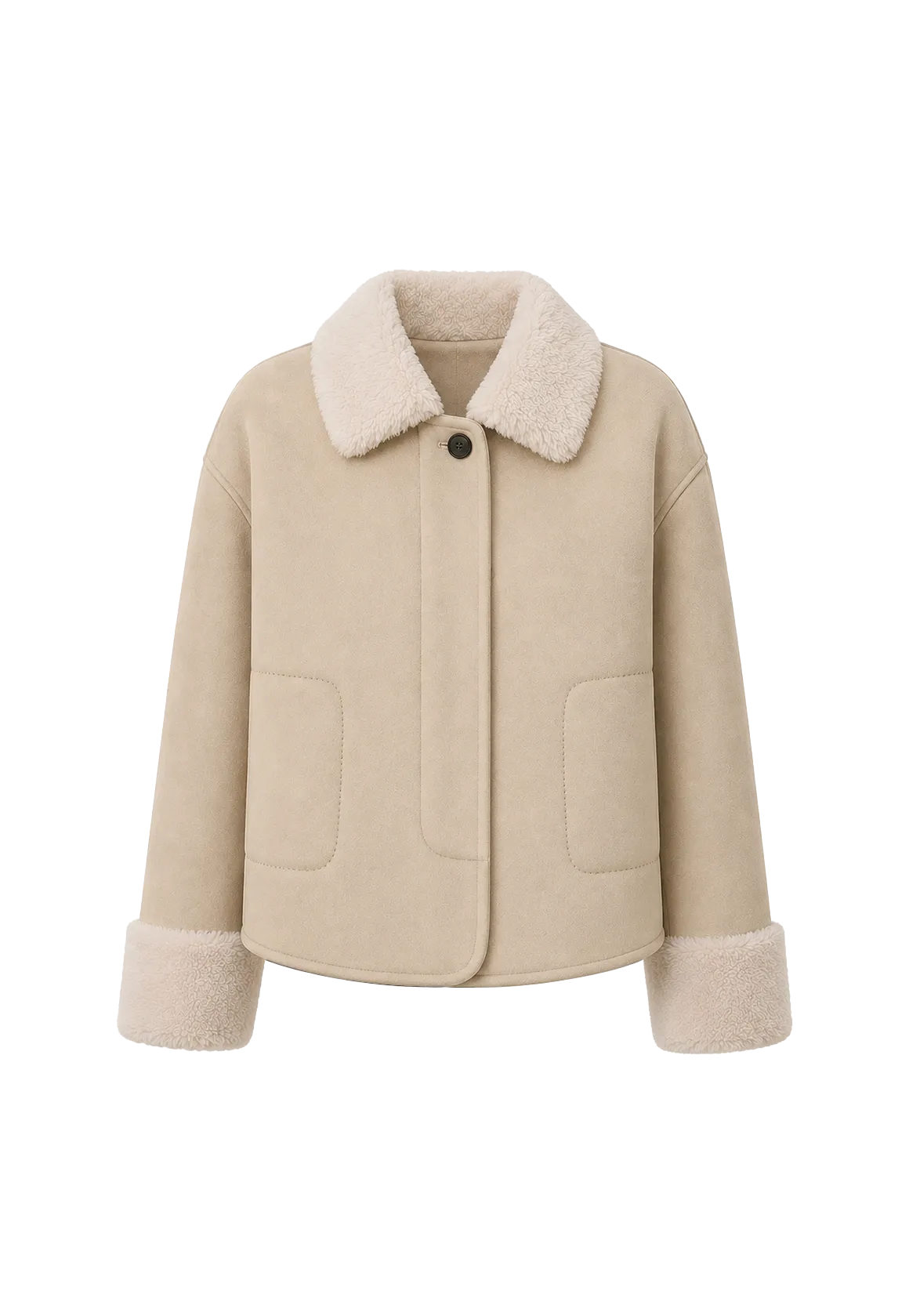Slightly Sweet Latte long faux leather shearling jacket product image 01