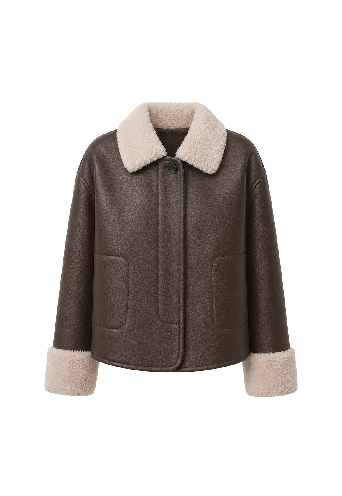 Slightly Sweet Latte long faux leather shearling jacket product image 07