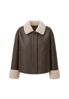 Slightly Sweet Latte long faux leather shearling jacket product image 07