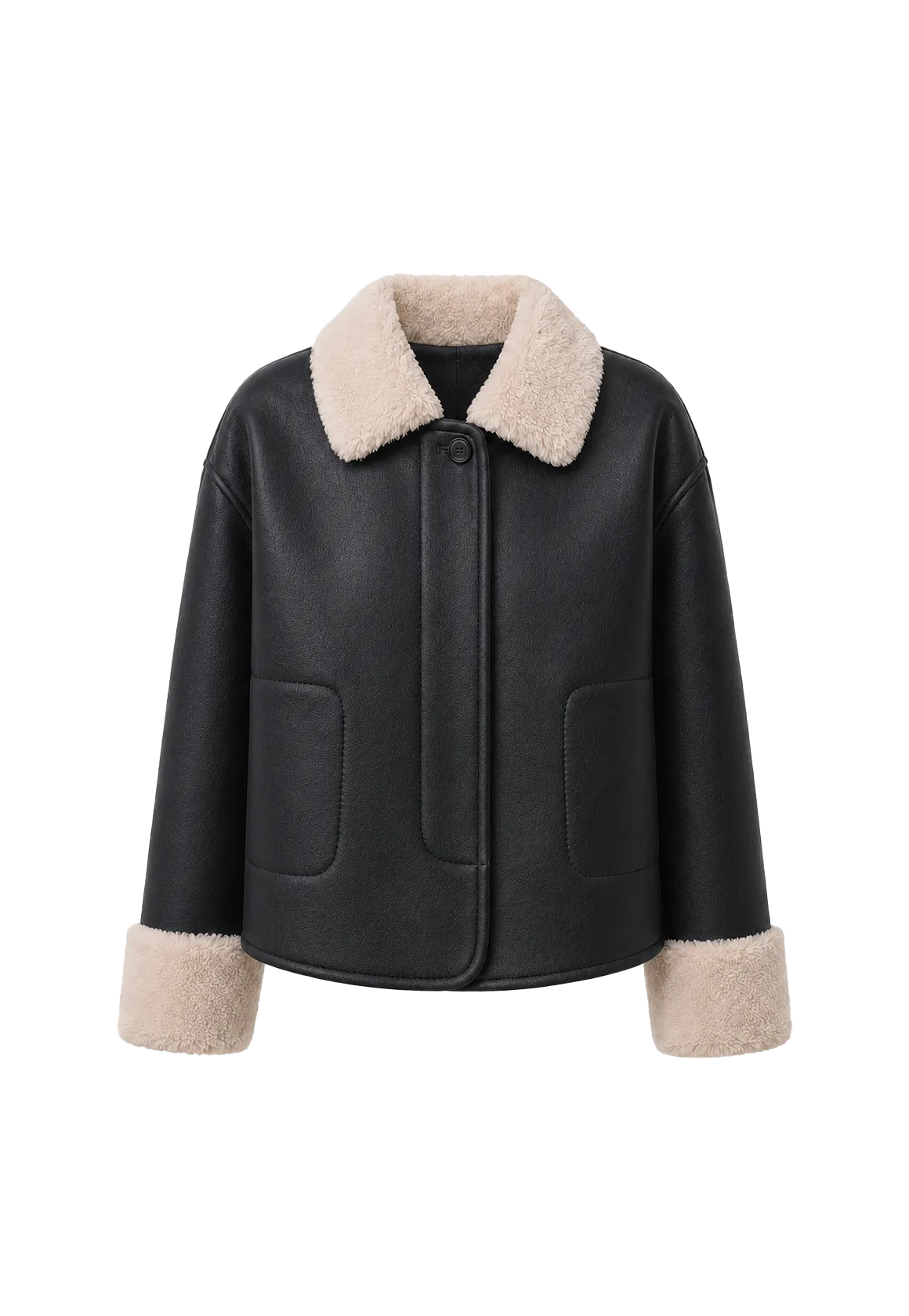 Slightly Sweet Latte long faux leather shearling jacket product image 10