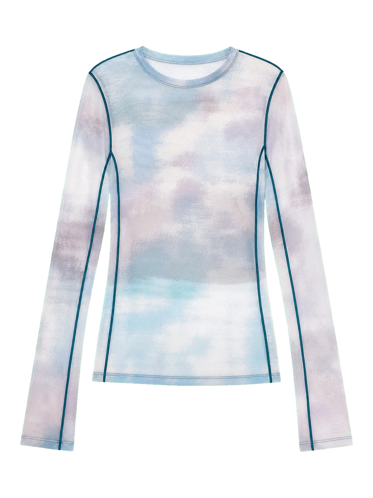 Smudge printed mesh long sleeve T-shirt Blue product cutout