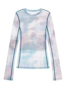 Smudge printed mesh long sleeve T-shirt Blue product cutout