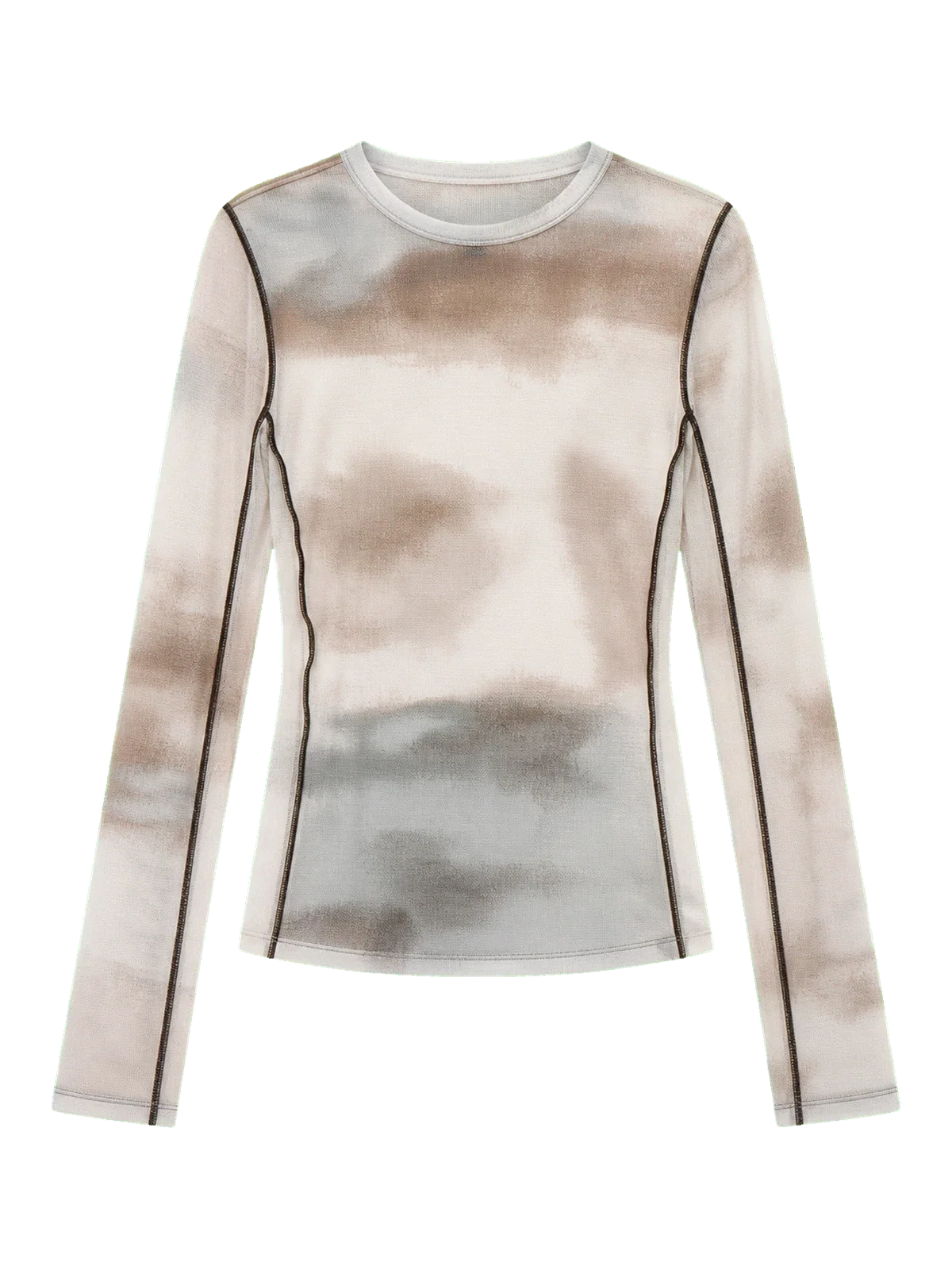 Smudge printed mesh long sleeve T-shirt Khaki product cutout